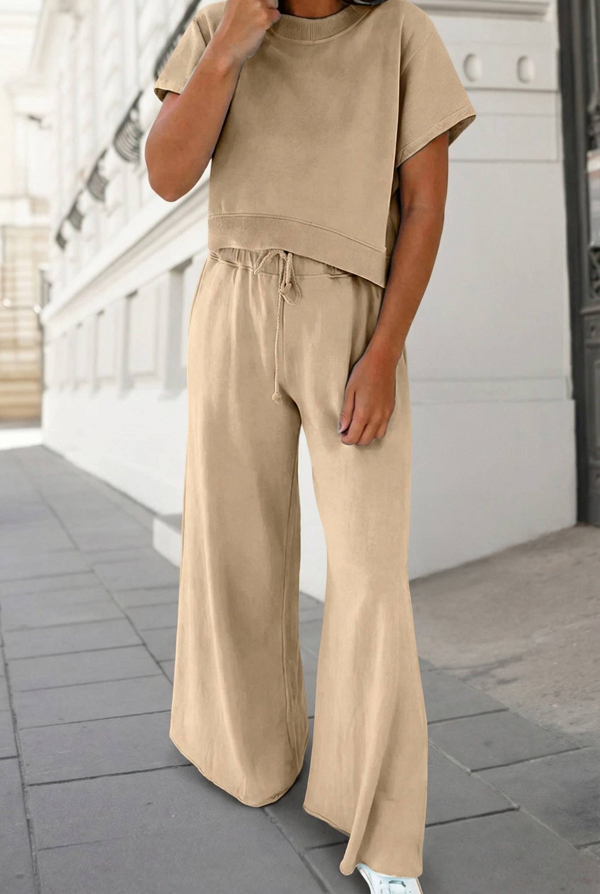 Soft Color Tee & Wide Leg Pants 2pcs Set | S-XL Plus 1X-4X