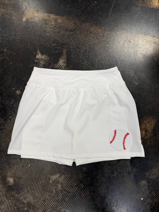 Glitter Baseball White Skort|9306