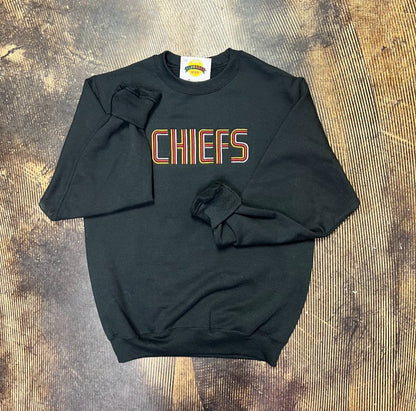 Youth Chiefs 3 Line Black Crewneck|460