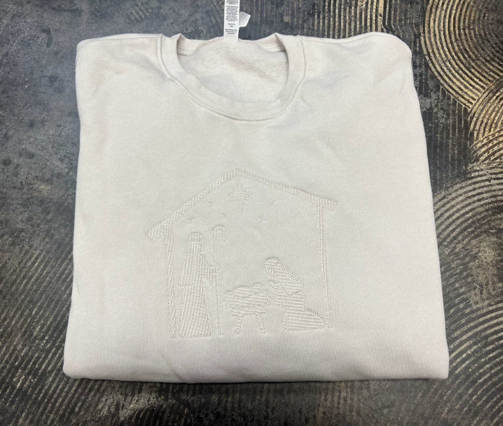 Nativity Sketch Embroidered Crewneck|8139