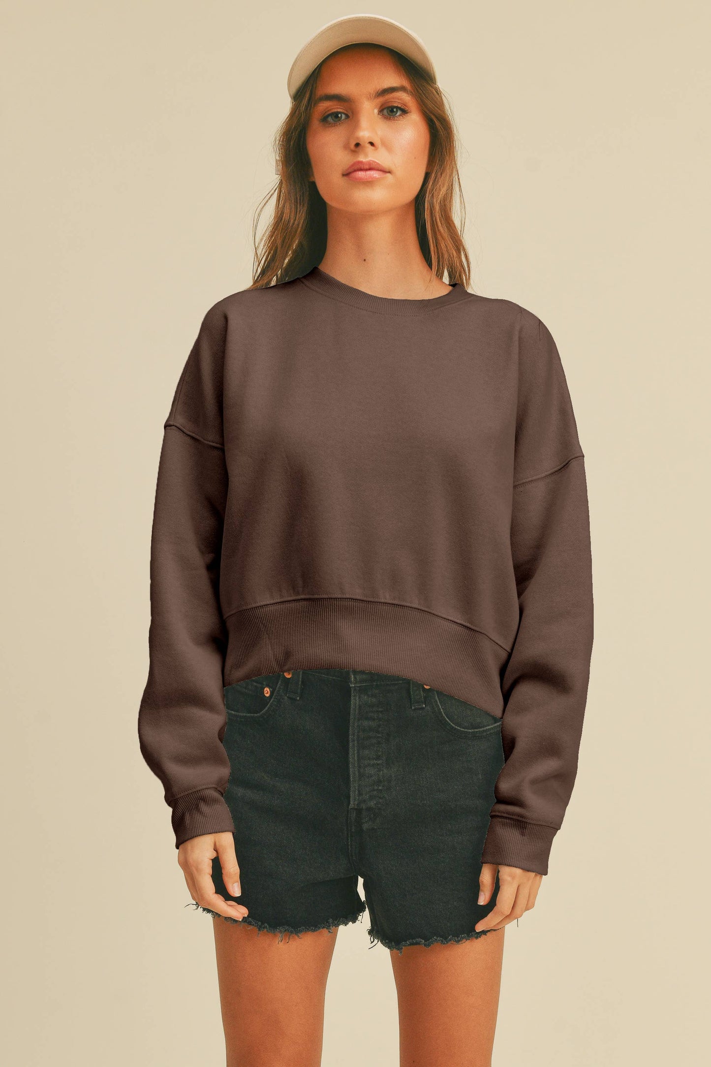 Blank Short Cropped Long Sleeve Sweatshirt