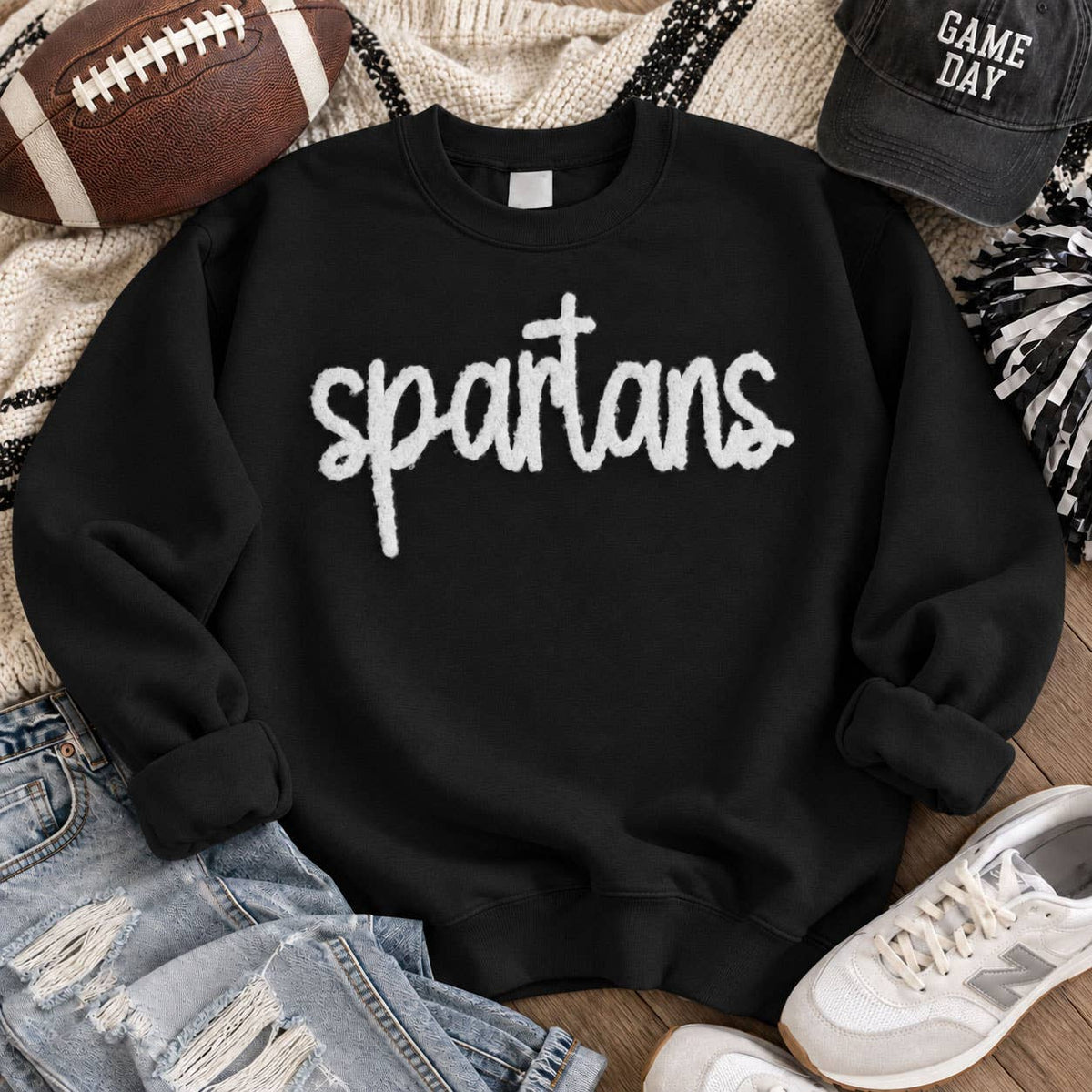 Spartans Fluffy Heat Press Patch | Script Mascot