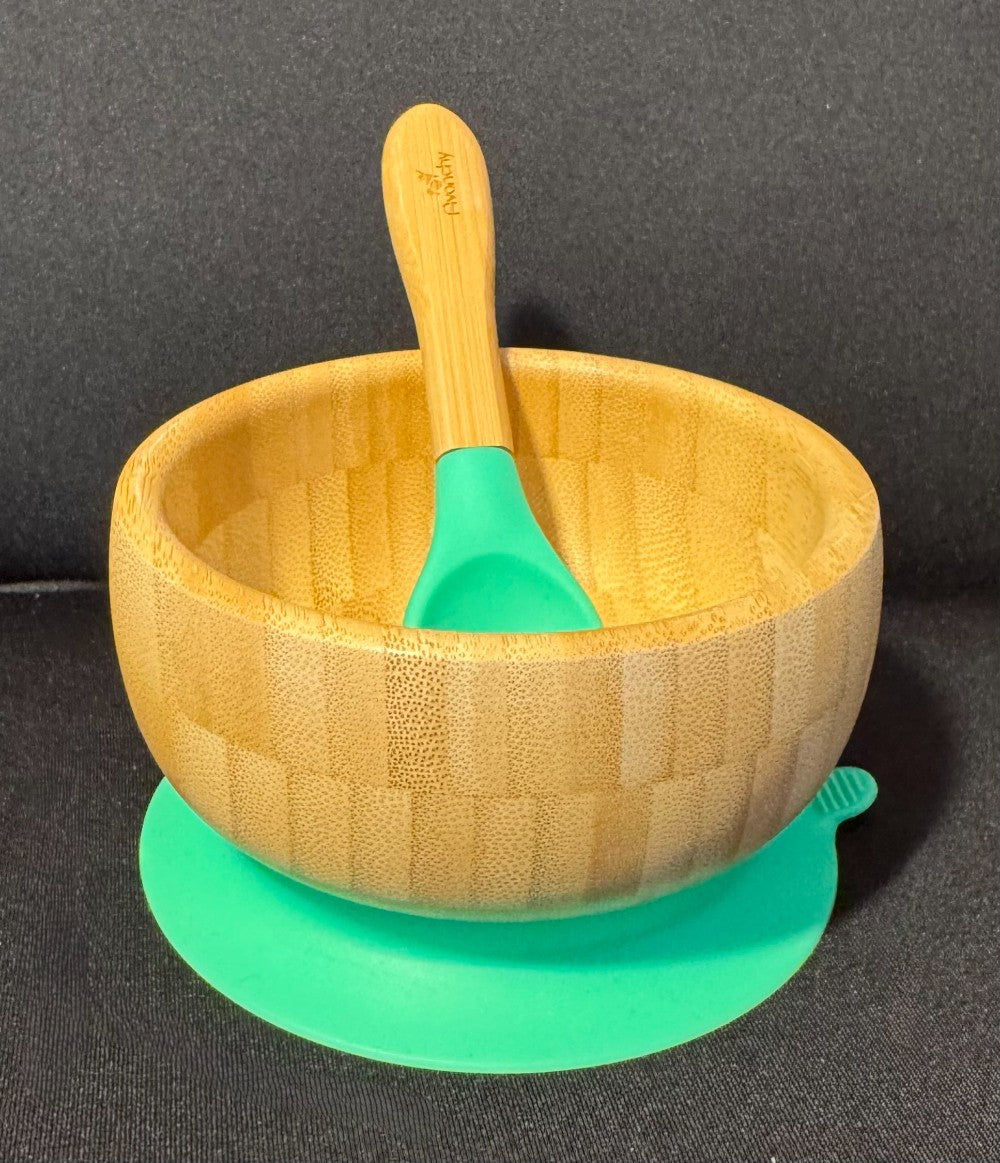 Avanchy Bamboo & Silicone Suction Bowl & Spoon Set|8766