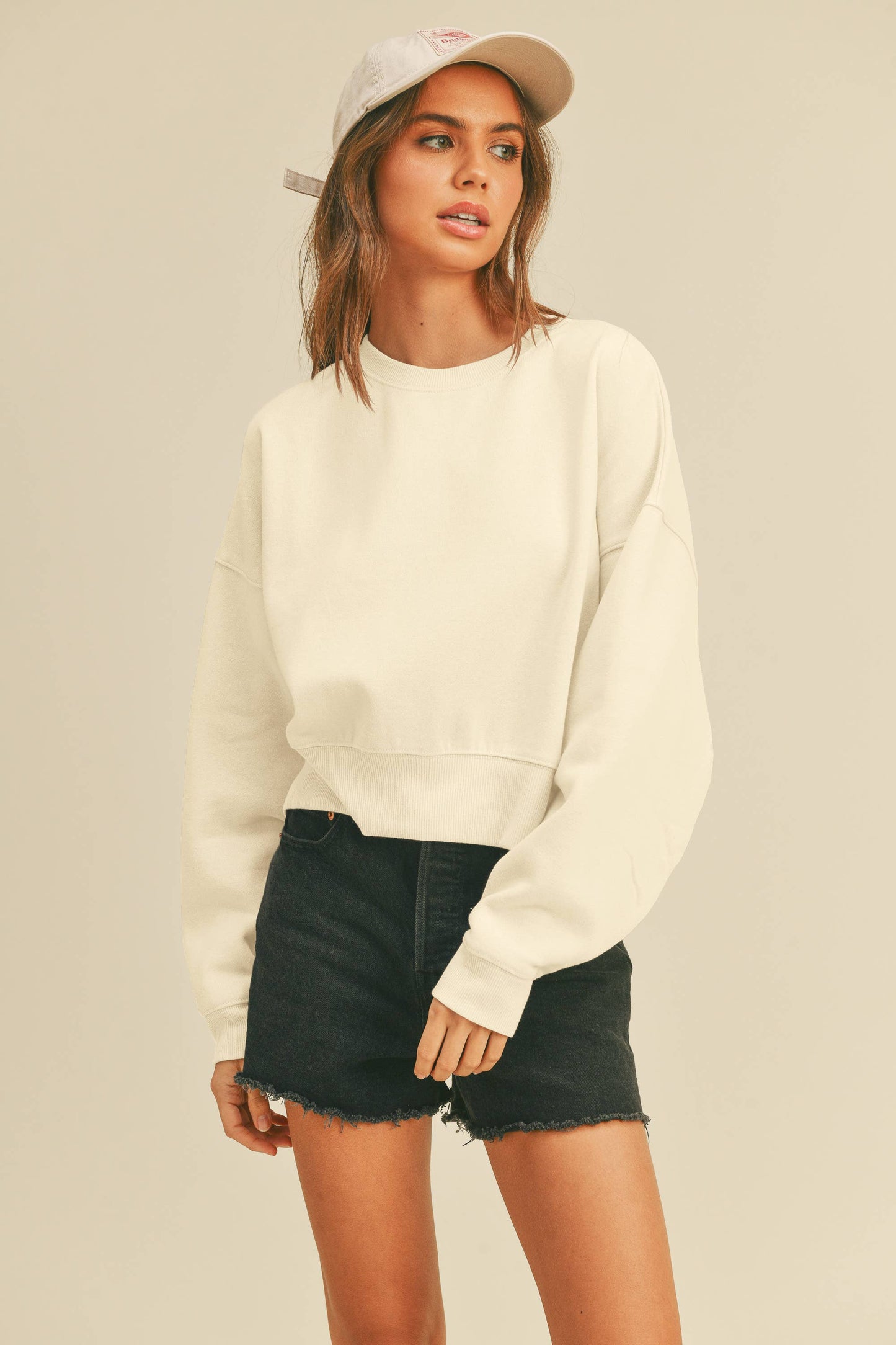 Blank Short Cropped Long Sleeve Sweatshirt