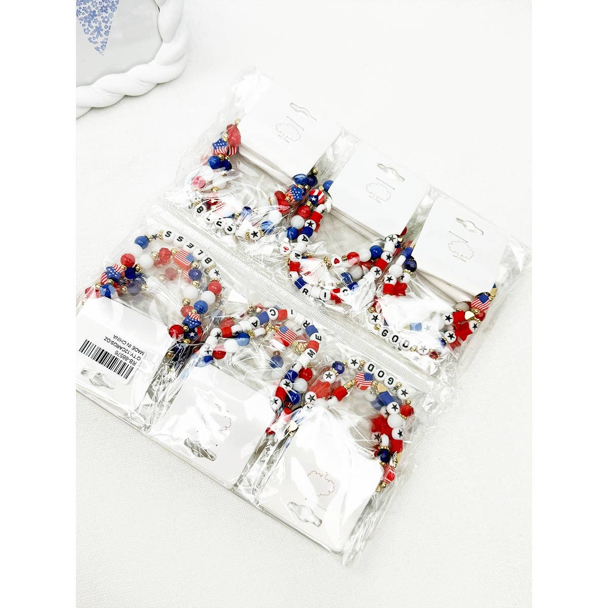GOD BLESS AMERICA Mix Beaded Stretch USA Bracelet