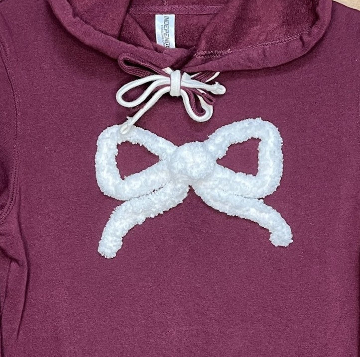 Maroon Long Tunic Hoodie with Chenille Bow|8640