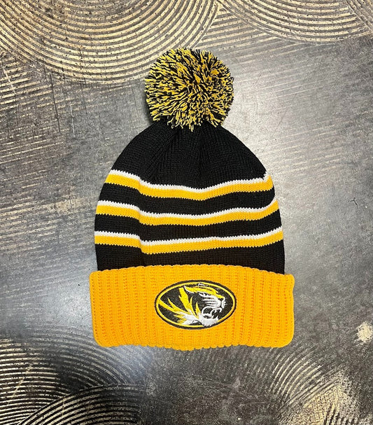 Mizzou Striped Pom Knit Beanie|8157