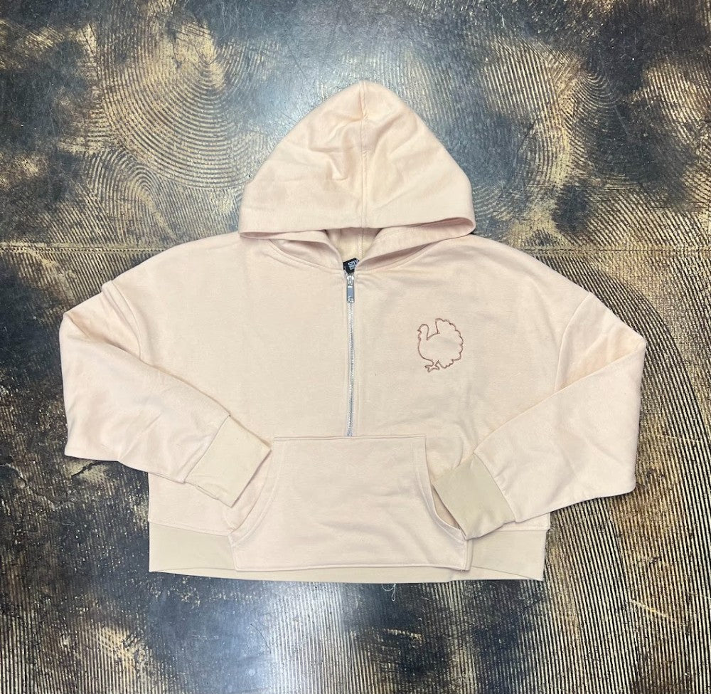 Thankful Turkey Cropped 1/4 Zip Hoodie|8136
