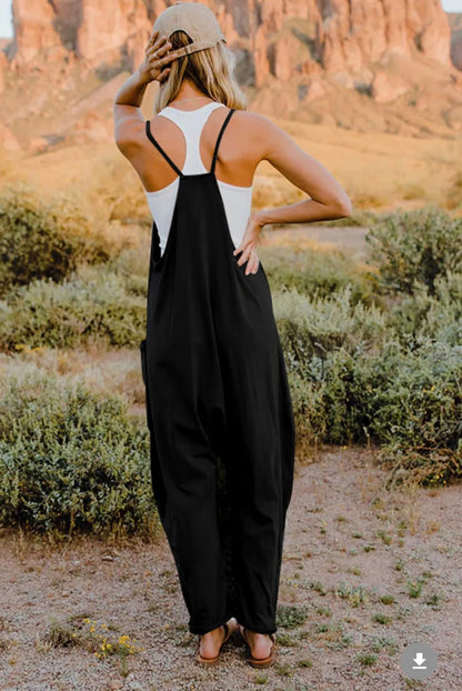 V-Neck Sleeveless Jumpsuit w/ Pockets|7299
