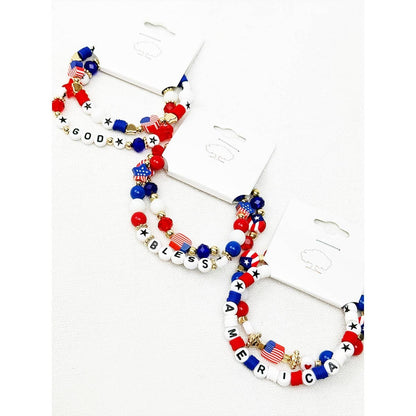 GOD BLESS AMERICA Mix Beaded Stretch USA Bracelet