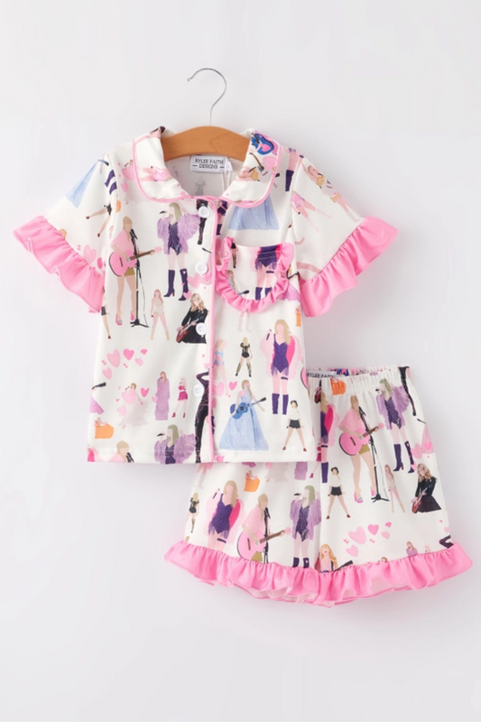 Ruffle Swiftie Pajama Shorts Set|6157