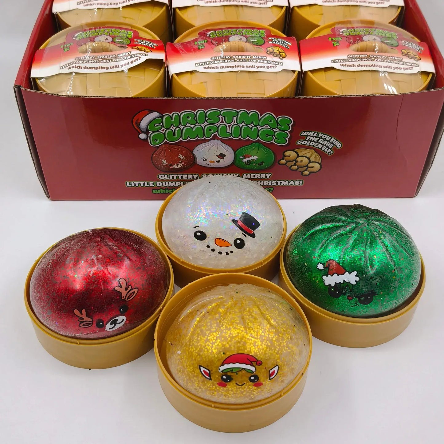 Christmas Glitter Pop-Bead Dumpling Squishy Mystery Toy
