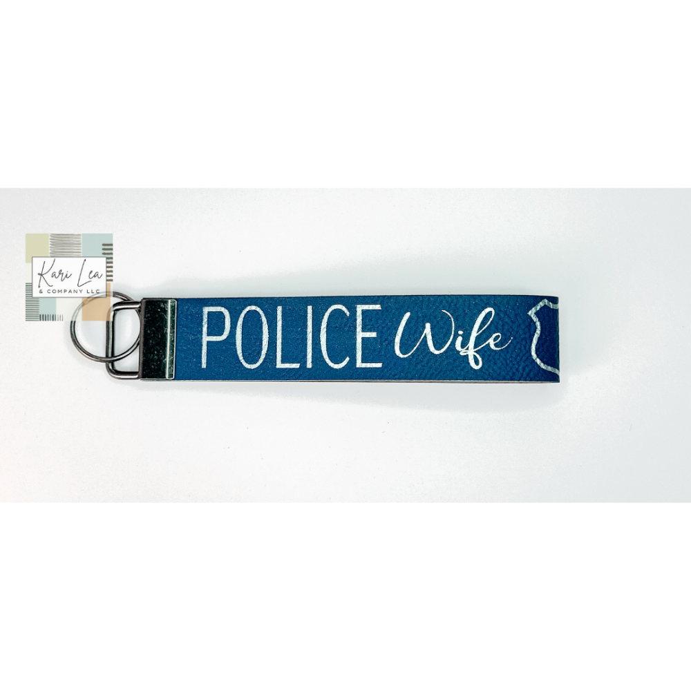 Leather Wristlet - Police Wife (Blue/Sliver)|8196