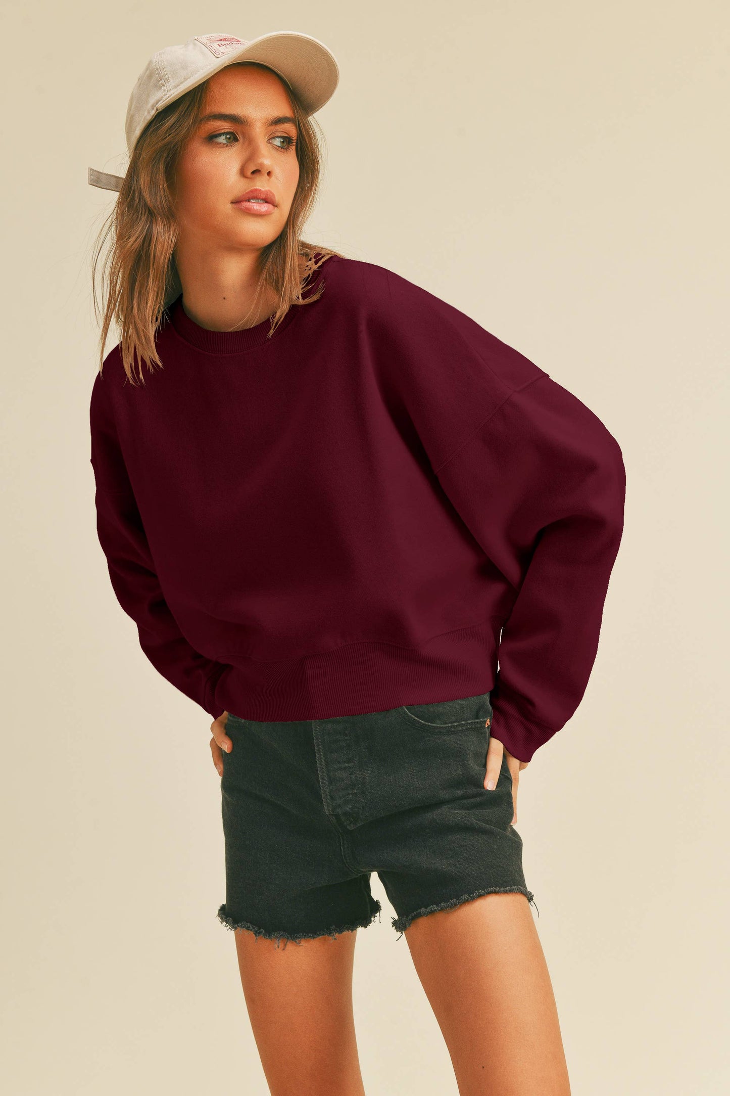 Blank Short Cropped Long Sleeve Sweatshirt