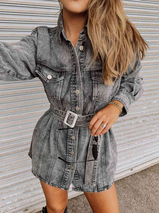 Long Sleeve Denim Dress|7930