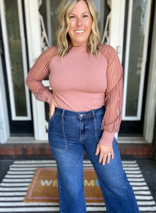 Sheer striped mesh sleeves|8610