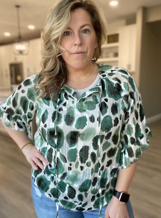 Green Spotted Blouse- Simply Kane Boutique|8883