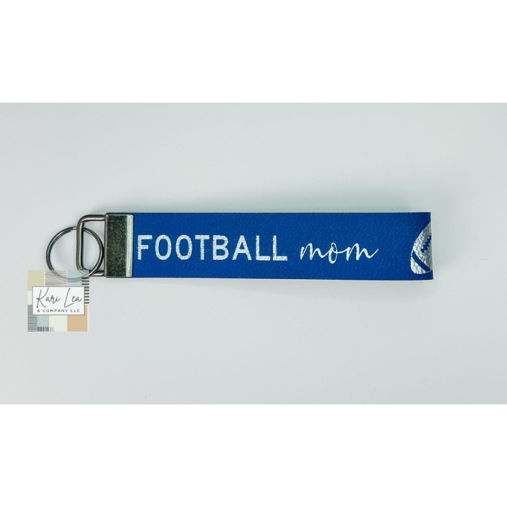 Leather Wristlet - Football Mom (Blue/Silver)|8366