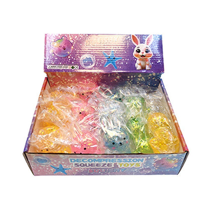 12PCS - Glitter Bunny Squeeze Squishy Stress Relief Toy