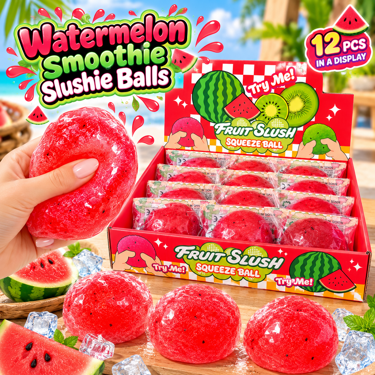 Watermelon Smoothie Slushie Balls — Fruit Slush Squeeze Ball