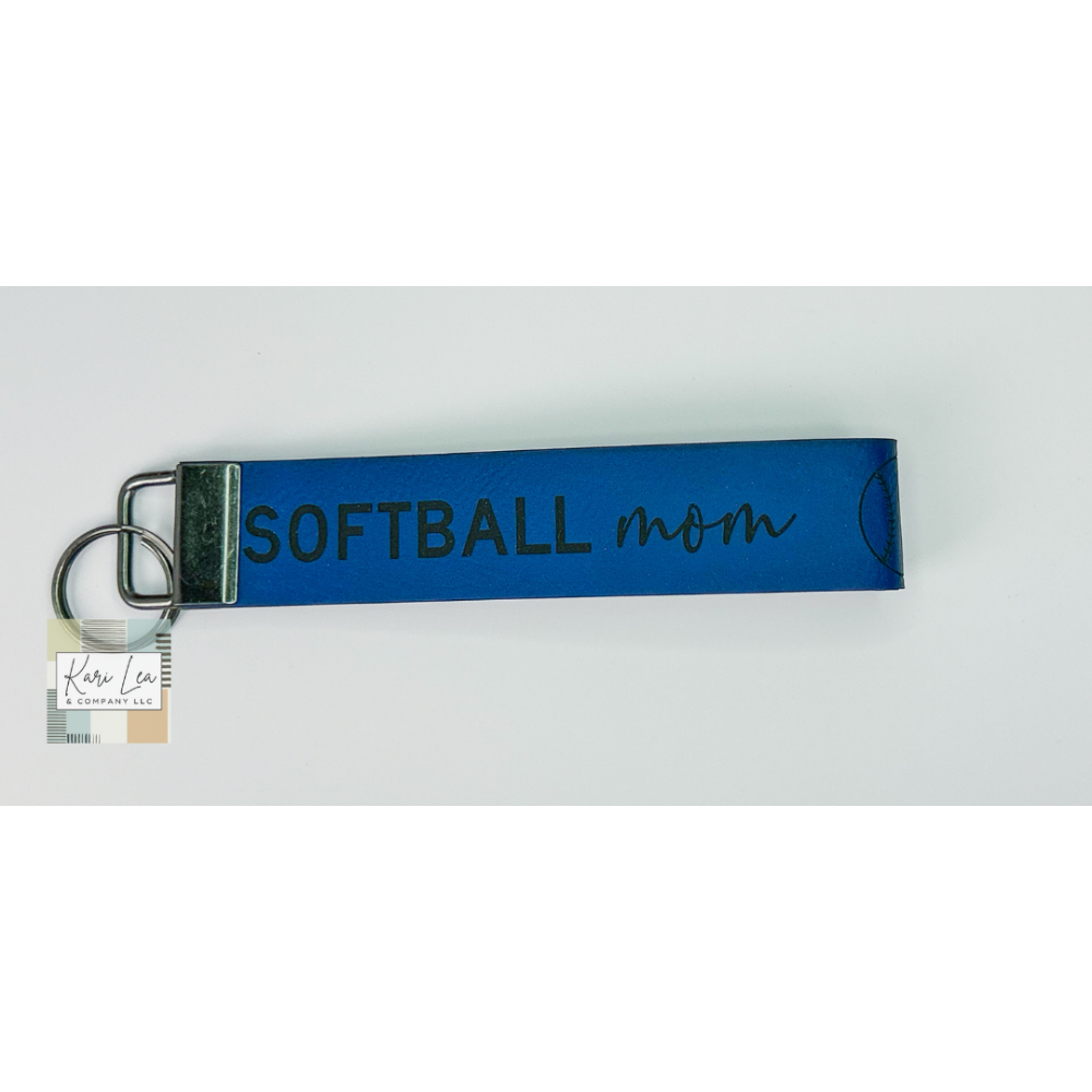 Leather Wristlet - Softball Mom (Blue/Black)|8436