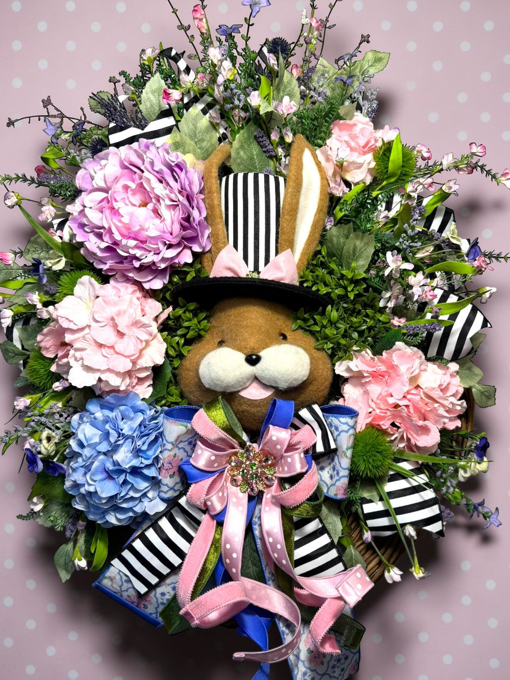 DLX TOP HAT BUNNY FLORAL WREATH|8974