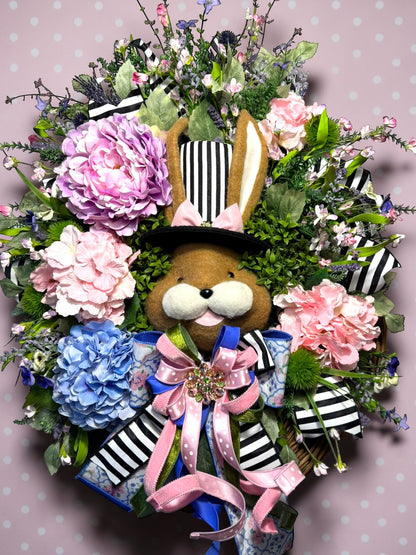 DLX TOP HAT BUNNY FLORAL WREATH|8974