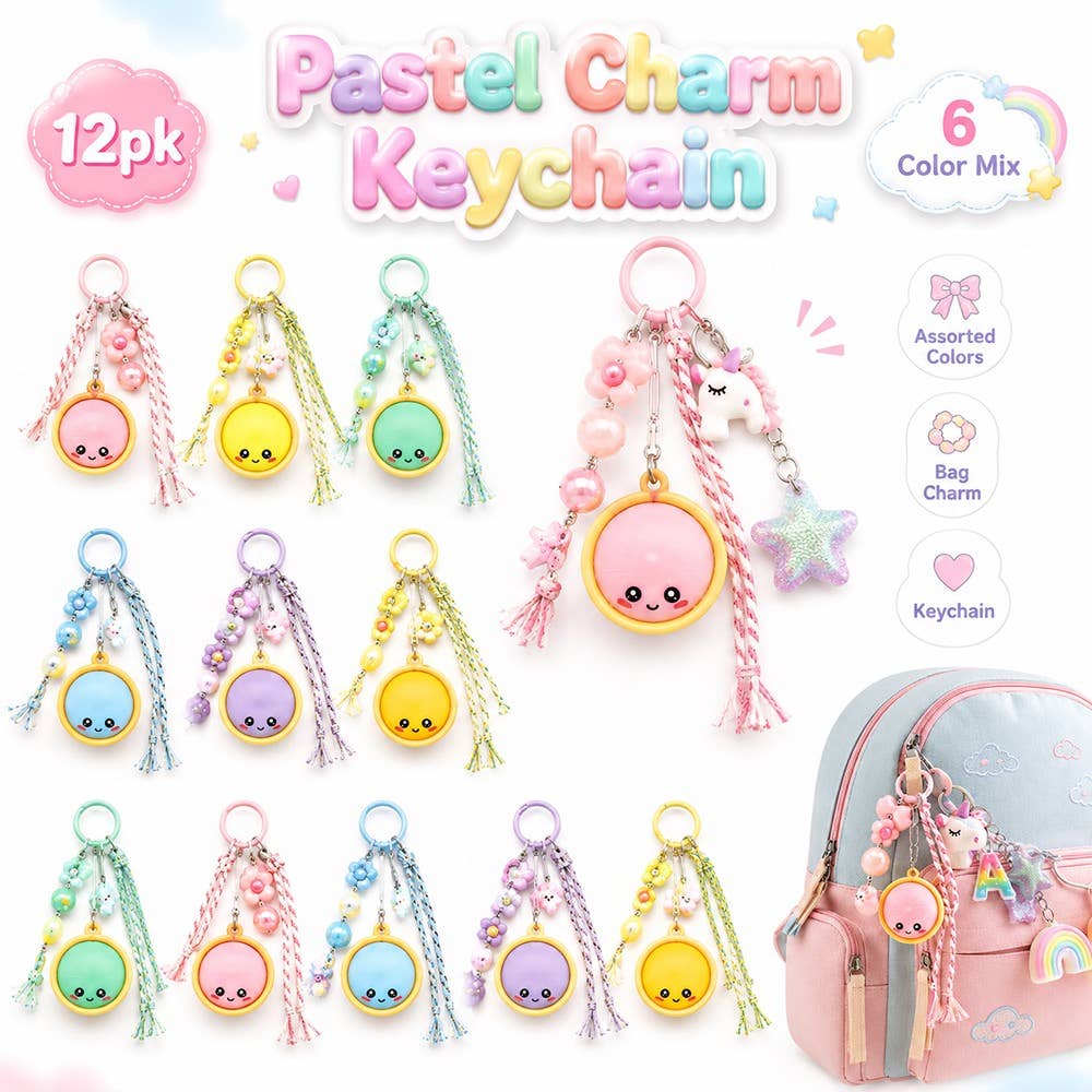 12pk Dumpling Bun Charm Key Ring Keychain Beaded Ribbon Bag Accessory