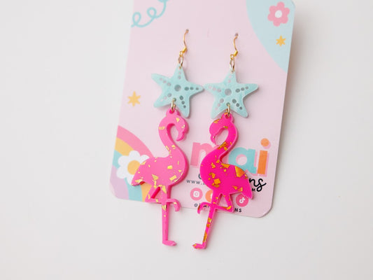 Starfish flamingo earrings|6558