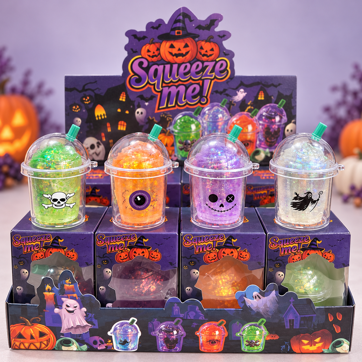 Halloween Milk Tea Cup Squishy Fidget Stress Relief Gift Set