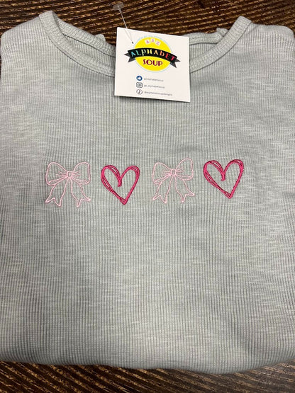 Hearts & Bows Grey Ruffle Ribbed Tee|8635