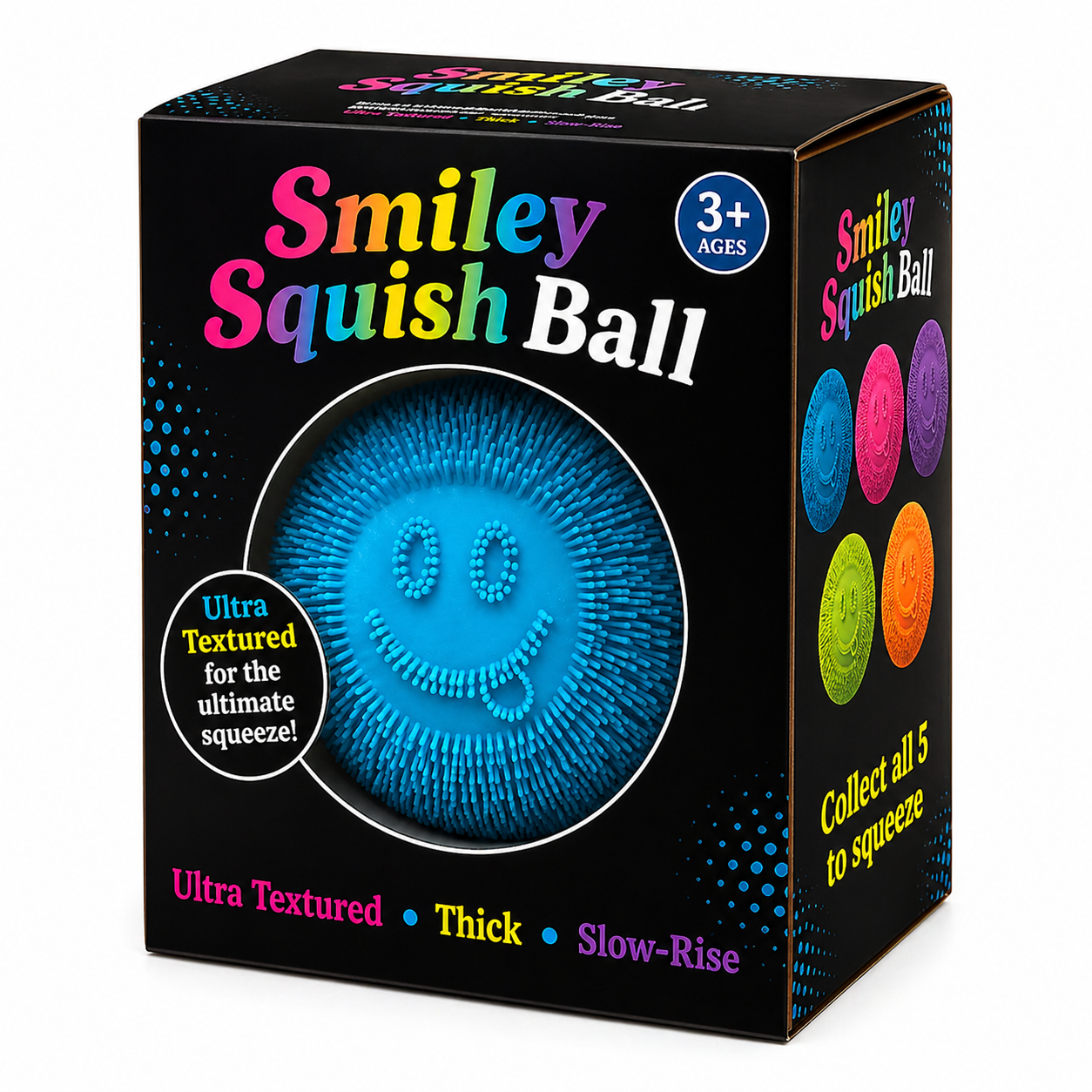 Smiley Squish Ball – Ocean Blue | Textured Slow-Rise 6/24