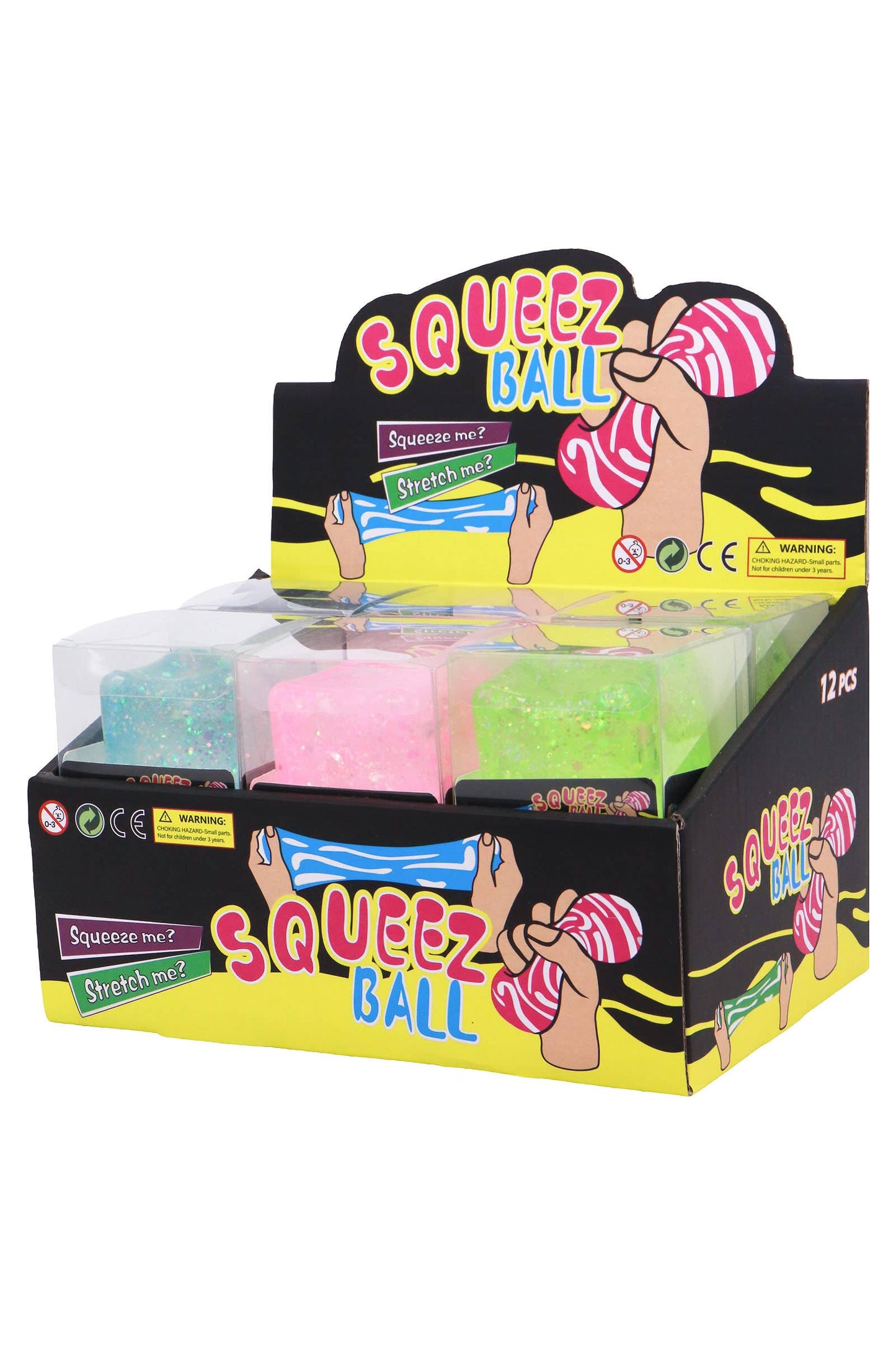 Shimmery Glitter Cube Putty Filled Squishy - 12 Pcs