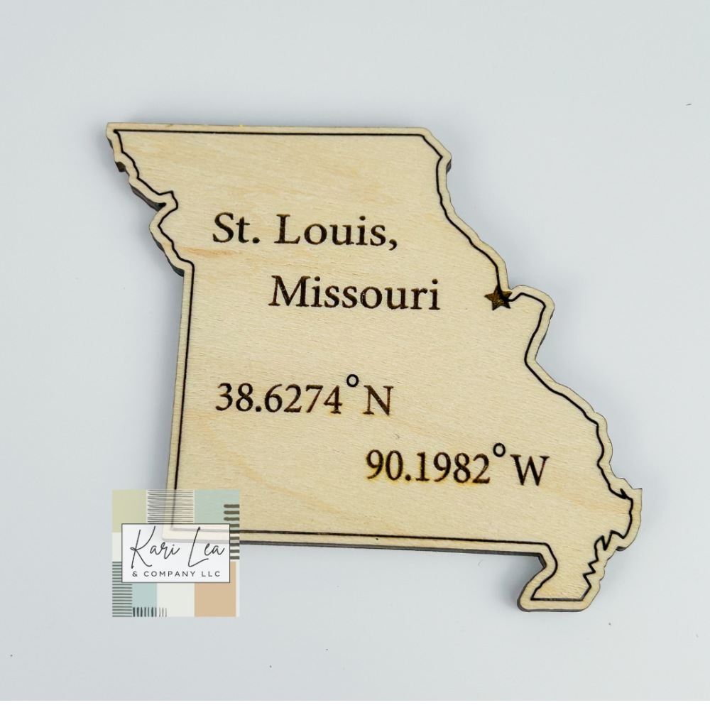 St. Louis City/State Coordinates Magnet (Bare Wood)|8180