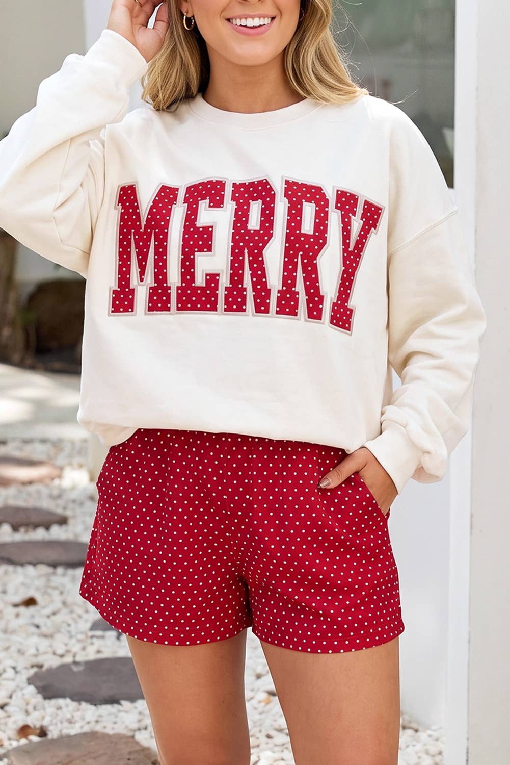 Merry Embroidered Plaid Christmas Top and Shorts Set | S-4X
