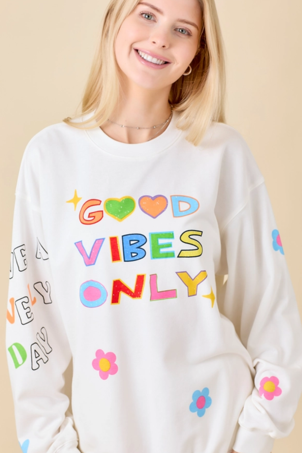 Good Vibes Only Graphic Printed Crew|3443