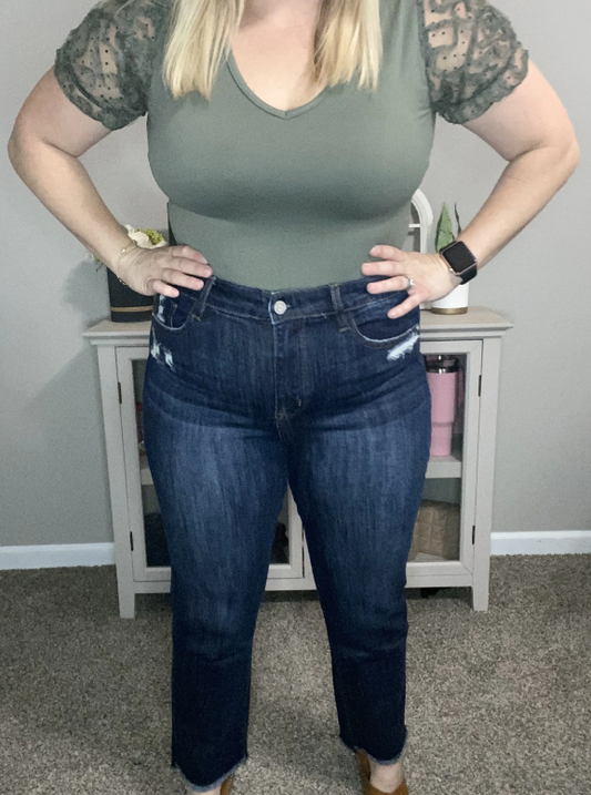 Dark Wash Distressed Jeans|6995