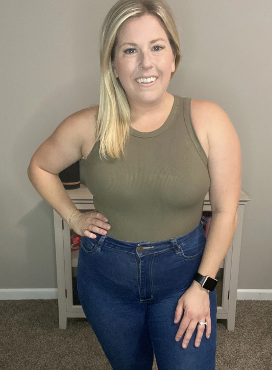 Ribbed Olive Bodysuit|8023