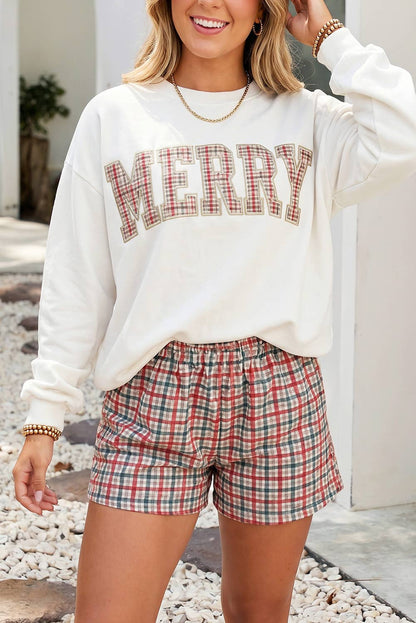 Merry Embroidered Plaid Christmas Top and Shorts Set | S-4X