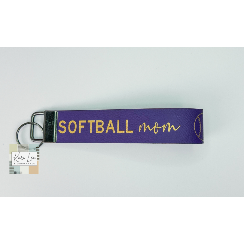 Leather Wristlet - Softball Mom (Purple)|8432