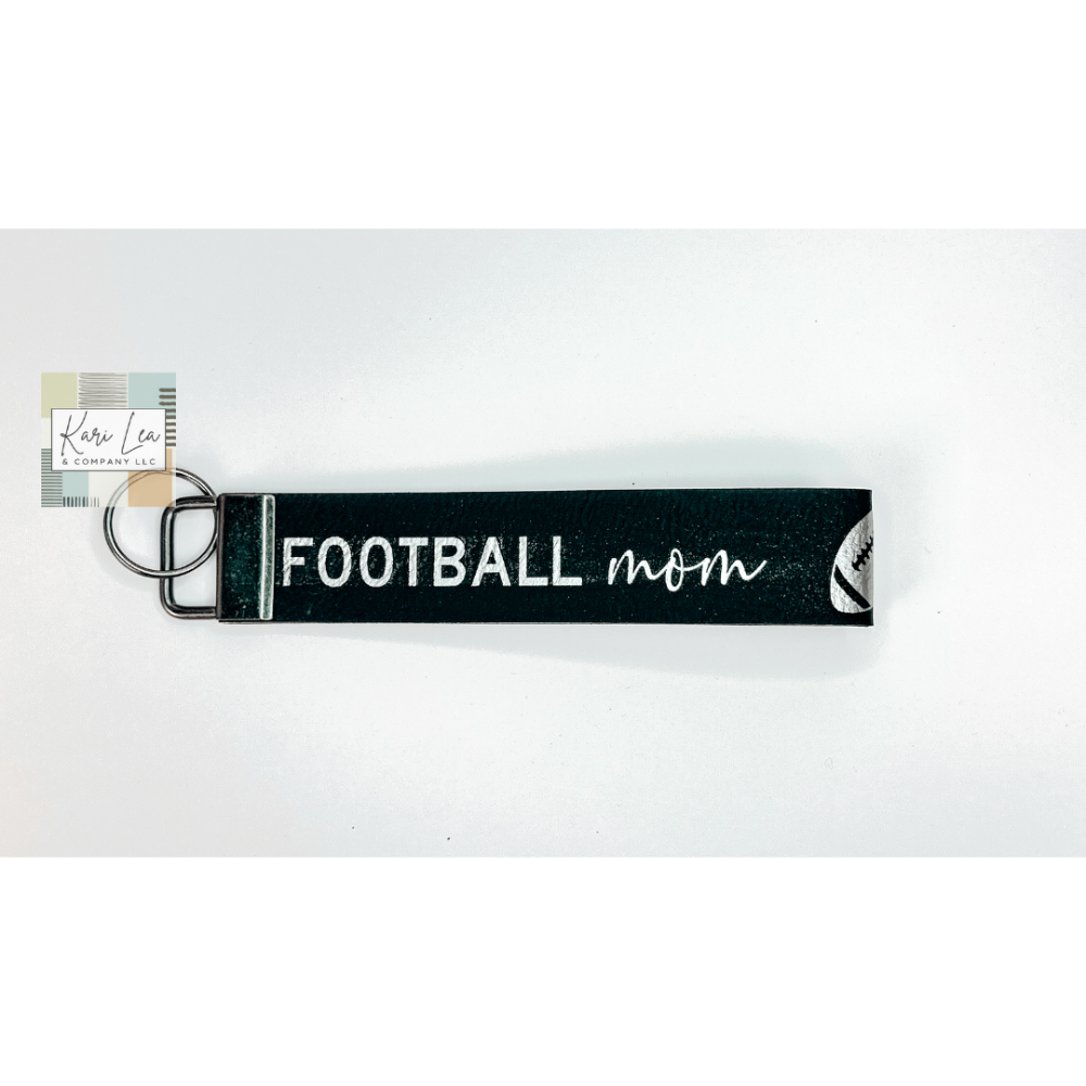 Leather Wristlet - Football Mom (Black/Silver)|8368