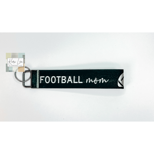 Leather Wristlet - Football Mom (Black/Silver)|8368