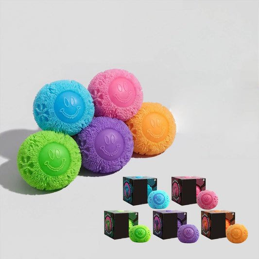 Smiley fuzz ball flower power stress ball squishy toy