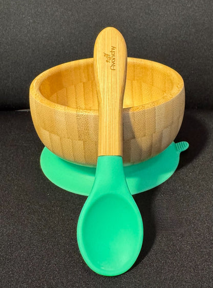 Avanchy Bamboo & Silicone Suction Bowl & Spoon Set|8765