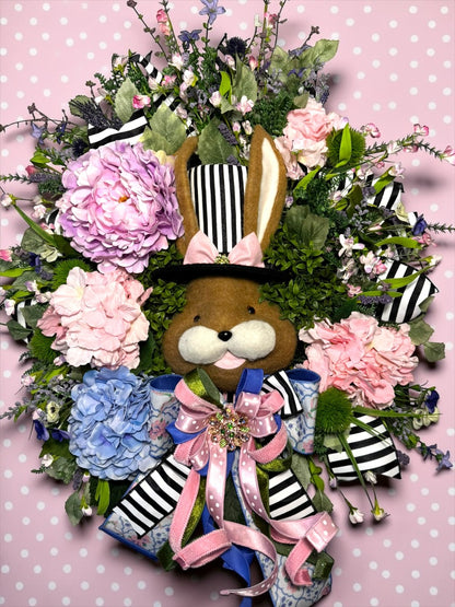 DLX TOP HAT BUNNY FLORAL WREATH|8971