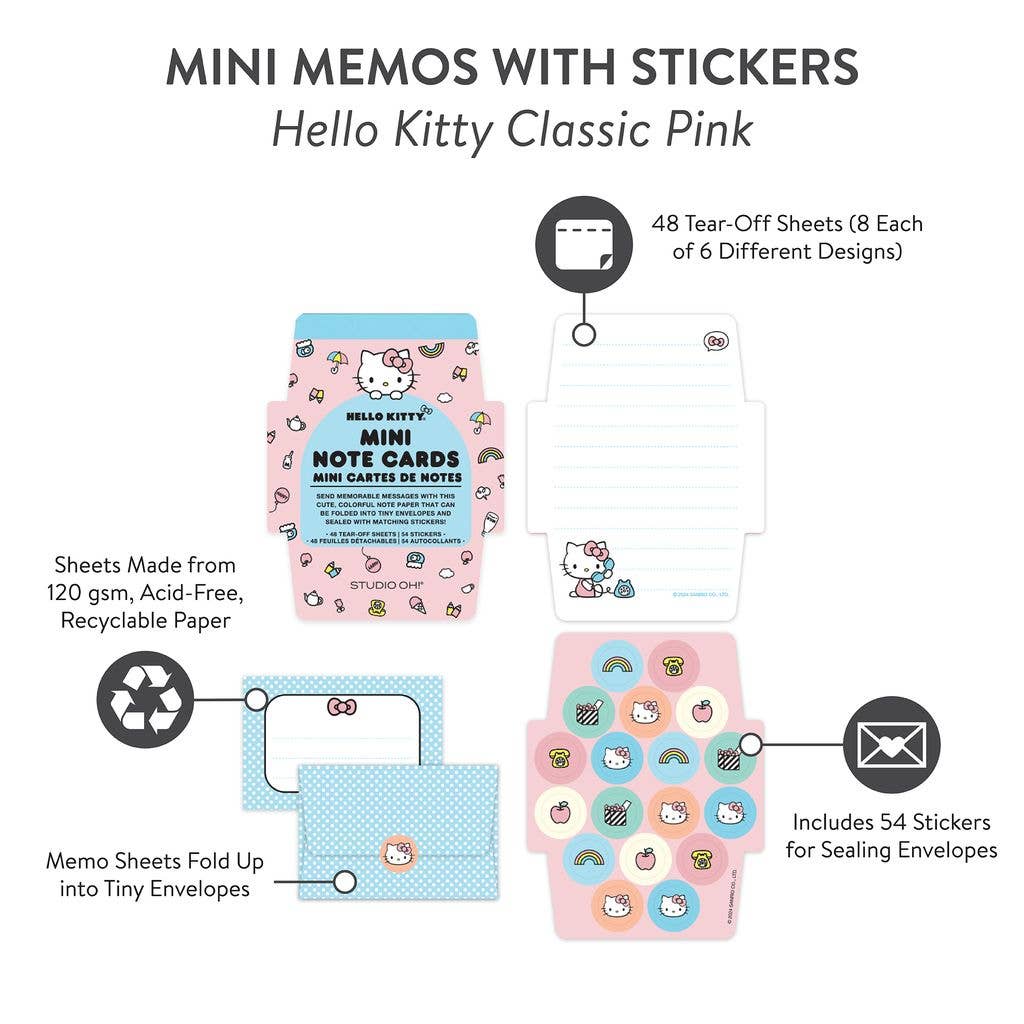 Hello Kitty Classic Pink Mini Note Cards with Stickers
