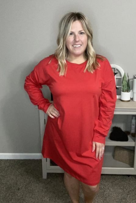 Long Sleeve Red Dress|8544