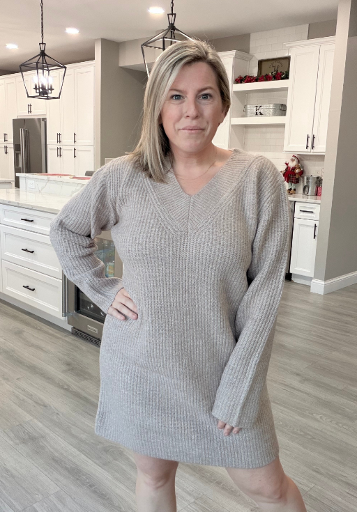 Ash Mocha V neck Sweater Dress|8582