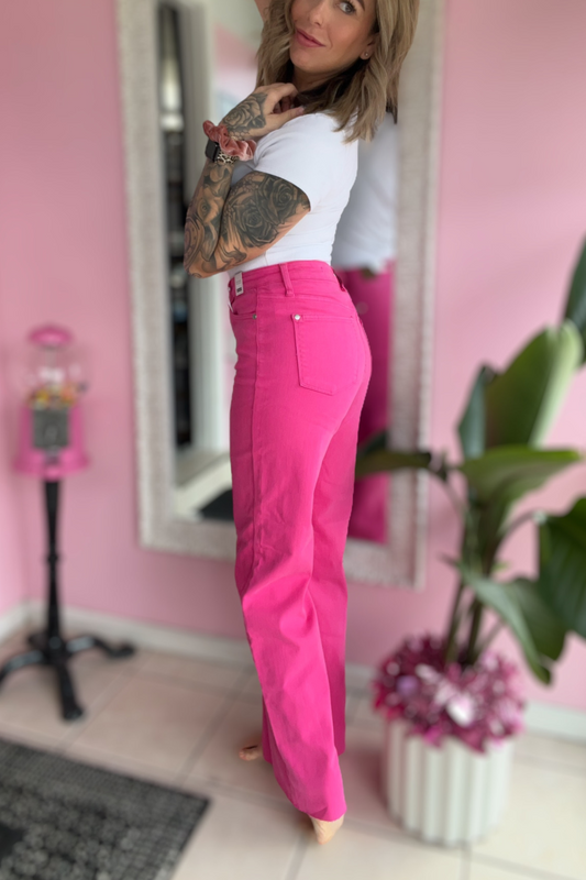 Judy Blue Garment Dyed Hot Pink Straight Jeans