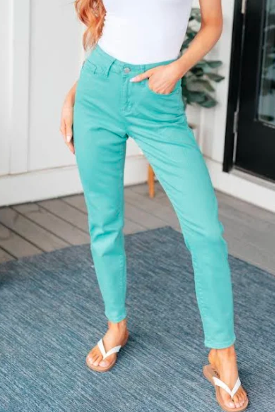 Bridgette High Rise Garment Dyed Slim Jeans in Aquamarine